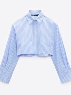 Zara Light Blue and White Pinstripe Shirt